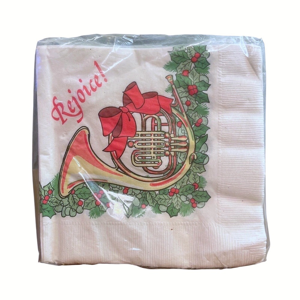 Vtg Graceline Rejoice Christmas Napkins NOS Pack Of 40 Sealed 13" X 13" Horn Hol